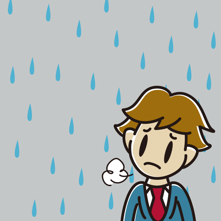 雨で困る男子高校生のイラスト【色、背景あり】PNG