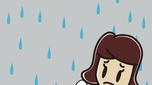 雨で困る女子高校生のイラスト【色、背景あり】PNG