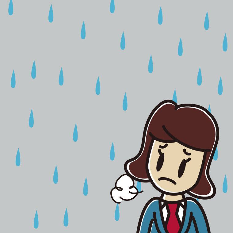 雨で困る女子高校生のイラスト【色、背景あり】PNG