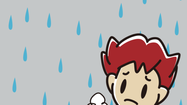 雨で困る男子大学生のイラスト【色、背景あり】PNG