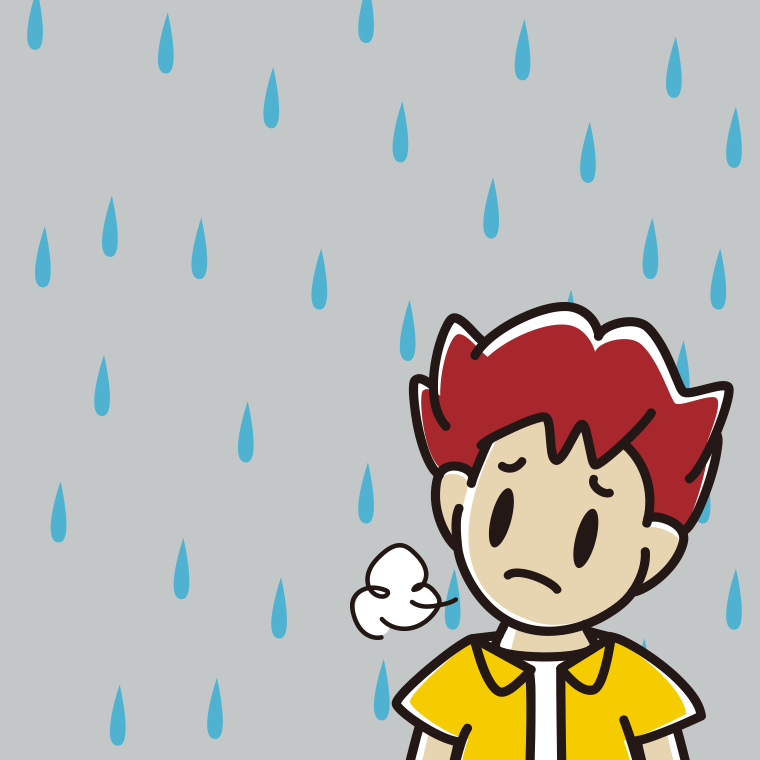 雨で困る男子大学生のイラスト【色、背景あり】PNG