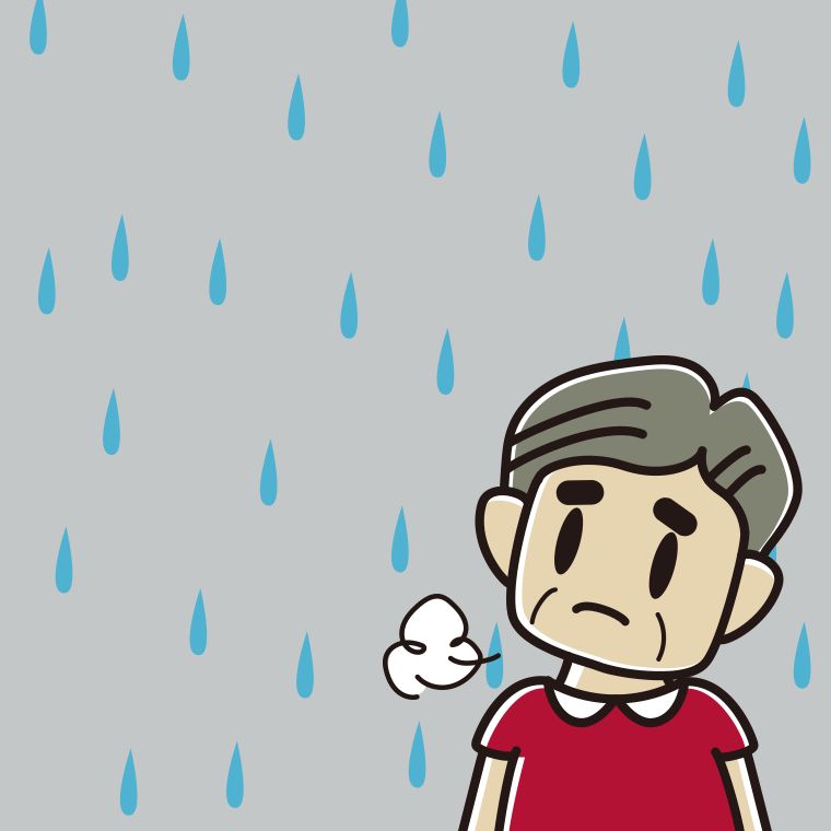雨で困るおじさんのイラスト【色、背景あり】PNG