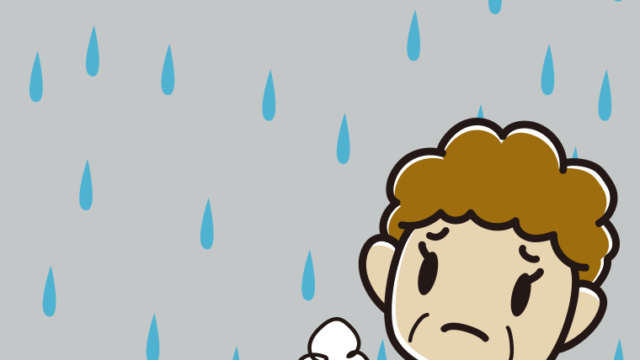 雨で困るおばさんのイラスト【色、背景あり】PNG