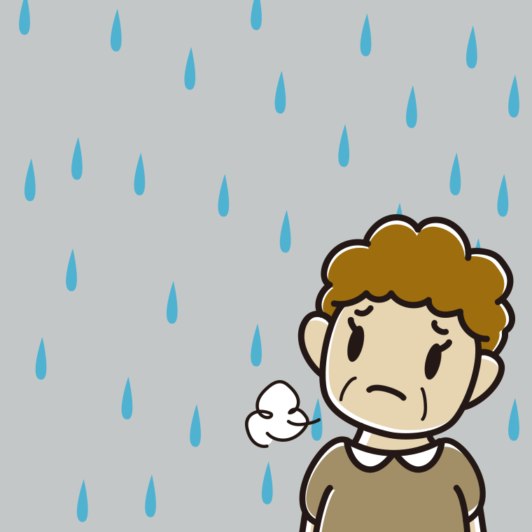 雨で困るおばさんのイラスト【色、背景あり】PNG