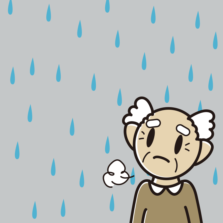 雨で困るおじいさんのイラスト【色、背景あり】PNG