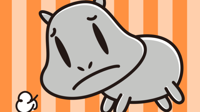 悲しそうなカバちゃんのイラスト【色、背景あり】PNG