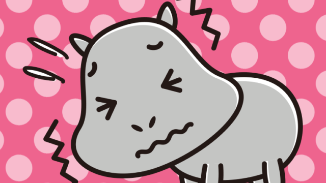 ブルブル震えるカバちゃんのイラスト【色、背景あり】PNG