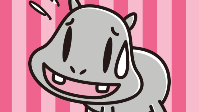 苦笑いするカバちゃんのイラスト【色、背景あり】PNG