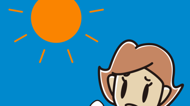 晴れて困る女性のイラスト【色、背景あり】PNG