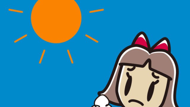 晴れて困る小学生女子のイラスト【色、背景あり】PNG