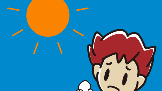 晴れて困る男子大学生のイラスト【色、背景あり】PNG