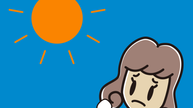 晴れて困る女子大学生のイラスト【色、背景あり】PNG