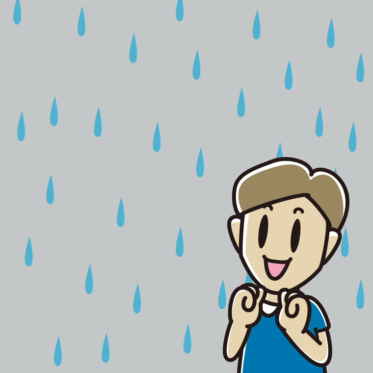 雨で嬉しい男性のイラスト【色、背景あり】PNG