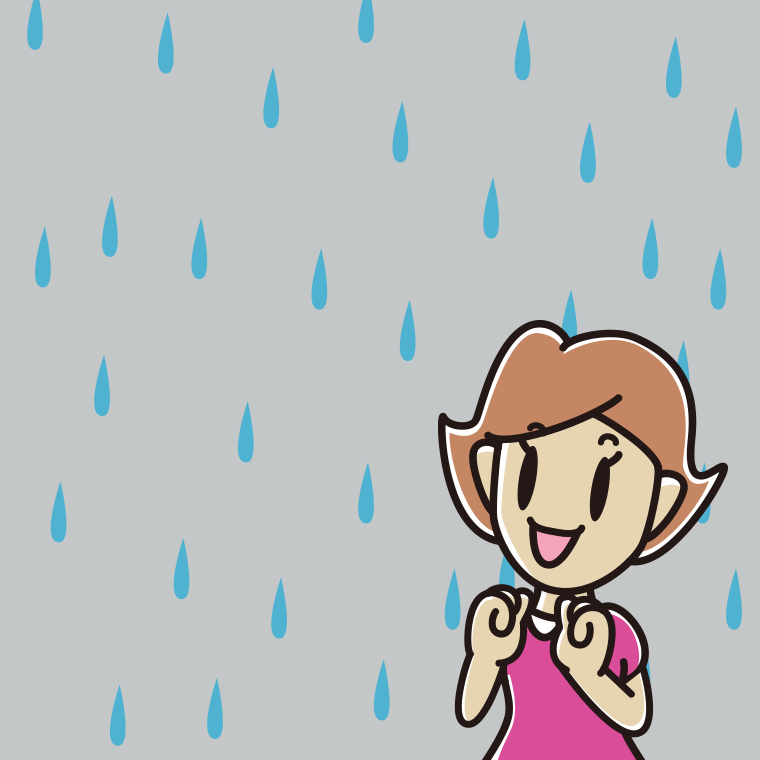 雨で嬉しい女性のイラスト【色、背景あり】PNG