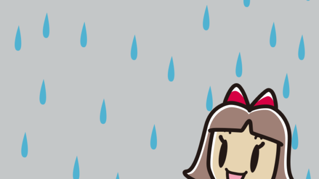 雨で嬉しい小学生女子のイラスト【色、背景あり】PNG