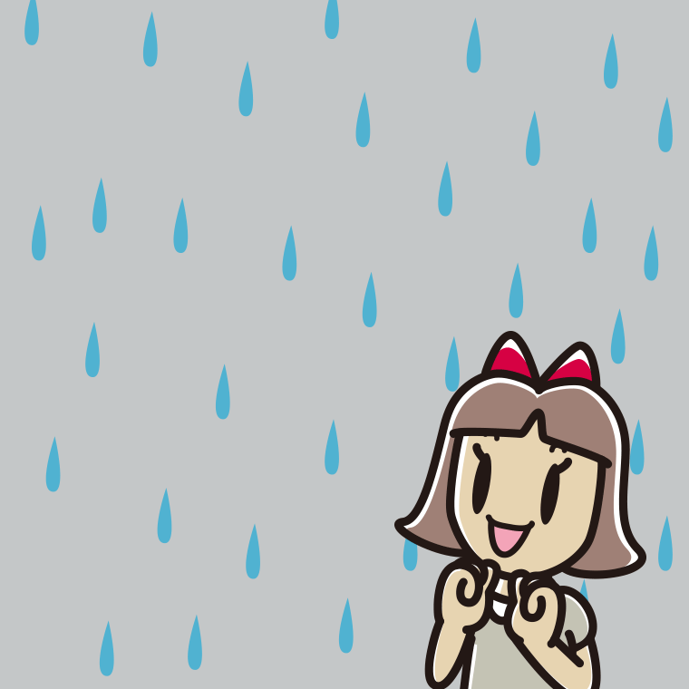 雨で嬉しい小学生女子のイラスト【色、背景あり】PNG