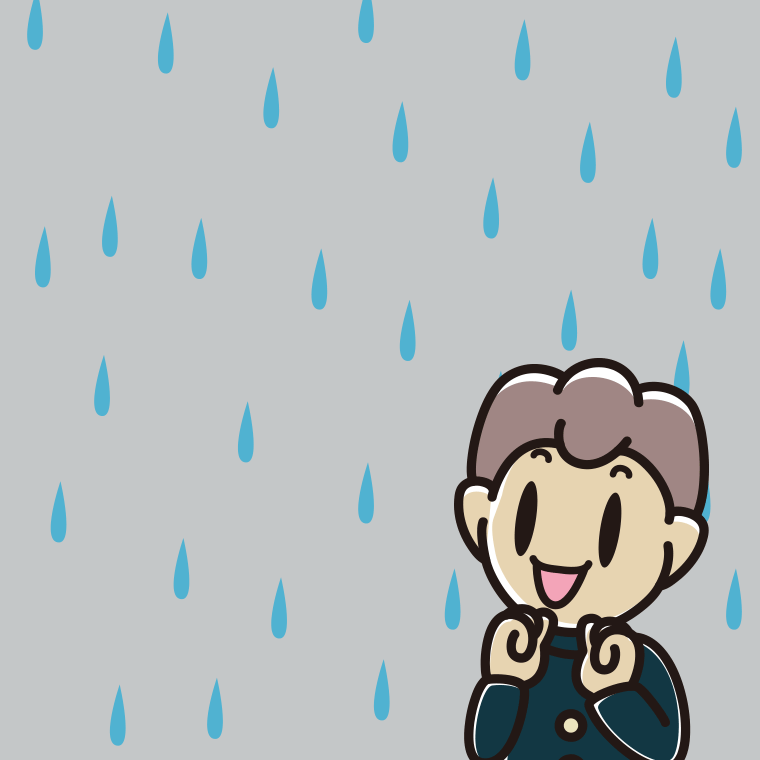 雨で嬉しい男子中学生のイラスト【色、背景あり】PNG