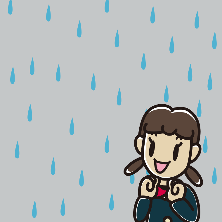 雨で嬉しい女子中学生のイラスト【色、背景あり】PNG