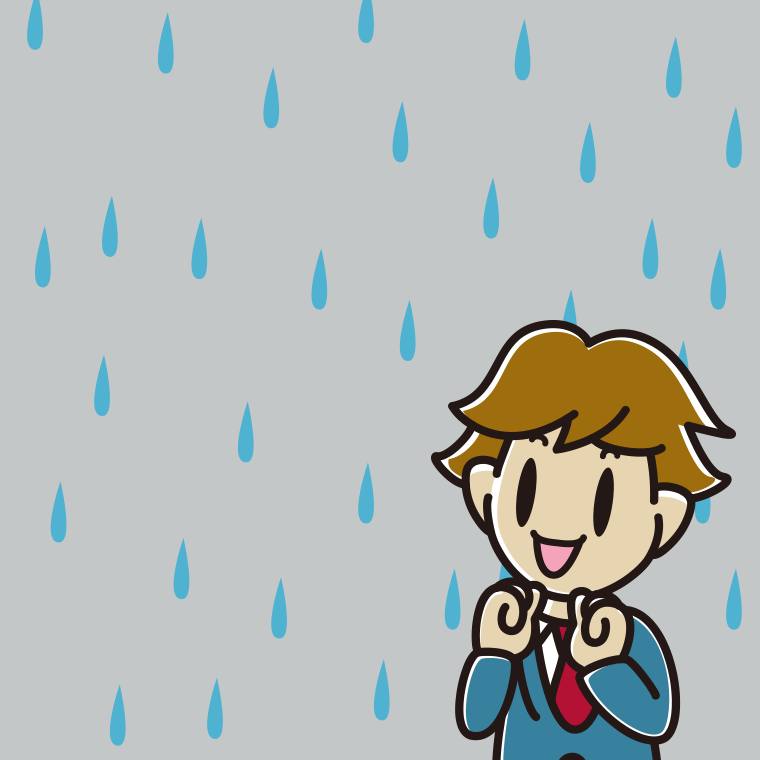 雨で嬉しい男子高校生のイラスト【色、背景あり】PNG