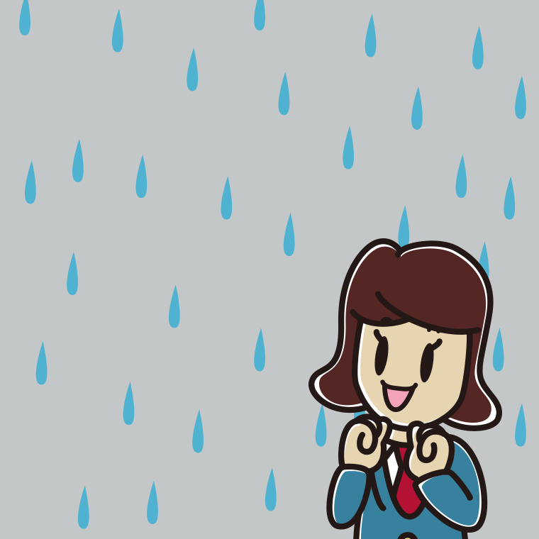 雨で嬉しい女子高校生のイラスト【色、背景あり】PNG