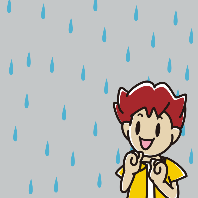 雨で嬉しい男子大学生のイラスト【色、背景あり】PNG