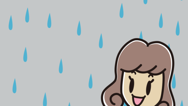 雨で嬉しい女子大学生のイラスト【色、背景あり】PNG