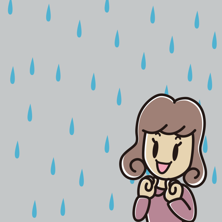 雨で嬉しい女子大学生のイラスト【色、背景あり】PNG