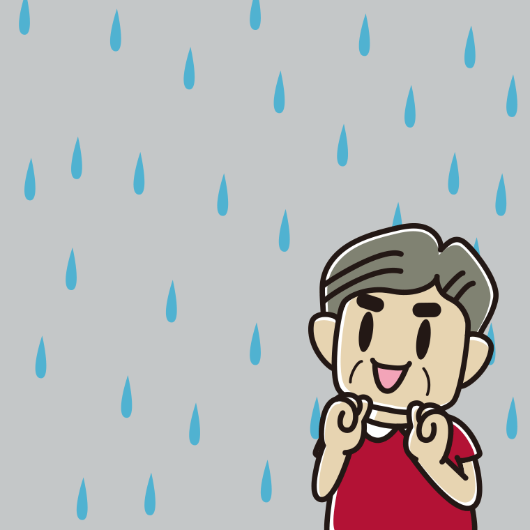 雨で嬉しいおじさんのイラスト【色、背景あり】PNG