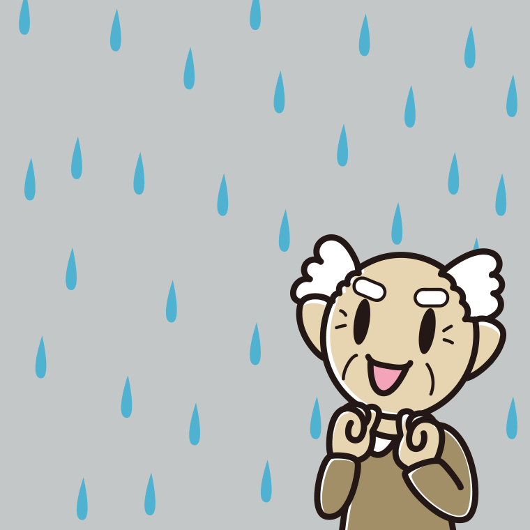 雨で嬉しいおじいさんのイラスト【色、背景あり】PNG