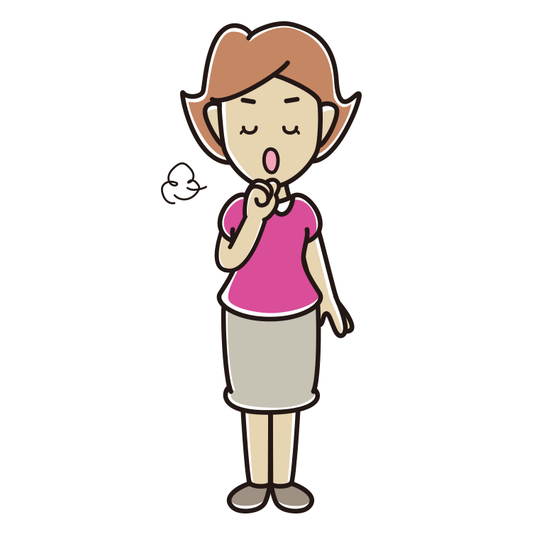 咳払いする女性のイラスト【色あり、背景なし】透過PNG