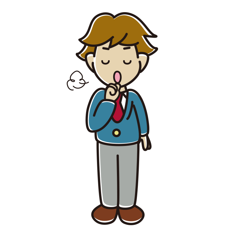 咳払いする男子高校生のイラスト【色あり、背景なし】透過PNG