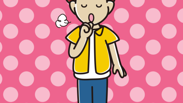 咳払いする男子大学生のイラスト【色、背景あり】PNG