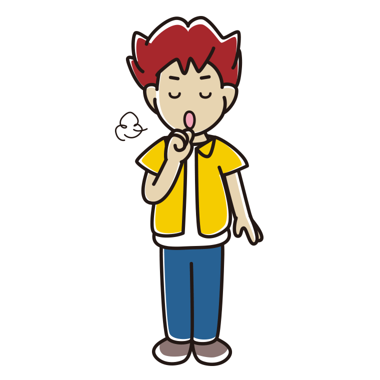 咳払いする男子大学生のイラスト【色あり、背景なし】透過PNG