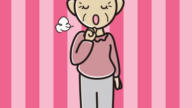 咳払いするおばあさんのイラスト【色、背景あり】PNG