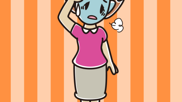 具合が悪い女性のイラスト【色、背景あり】PNG