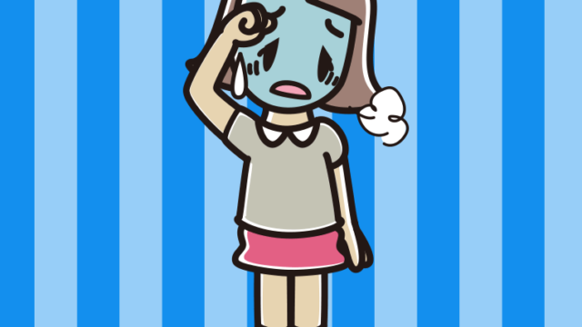 具合が悪い小学生女子のイラスト【色、背景あり】PNG