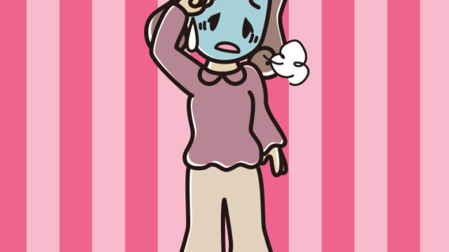 具合が悪い女子大学生のイラスト【色、背景あり】PNG