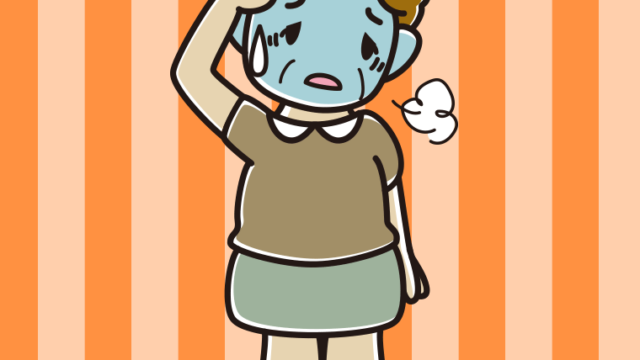 具合が悪いおばさんのイラスト【色、背景あり】PNG