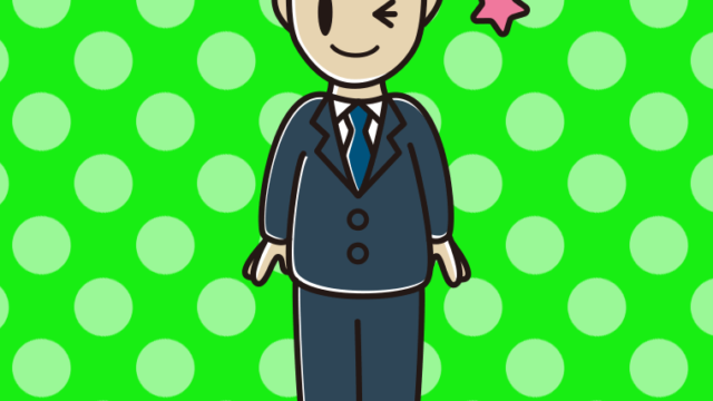 ウインクする男性会社員のイラスト【色、背景あり】PNG