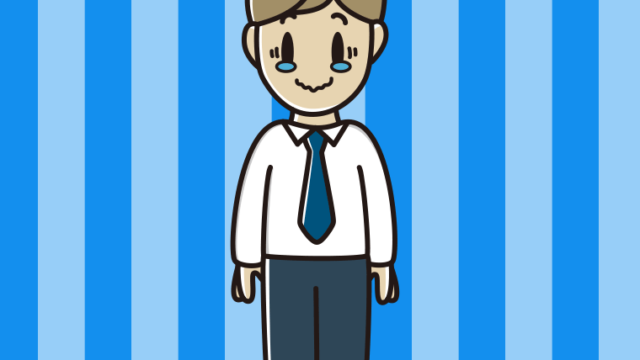 ジーンとする男性会社員（ワイシャツ）のイラスト【色、背景あり】PNG