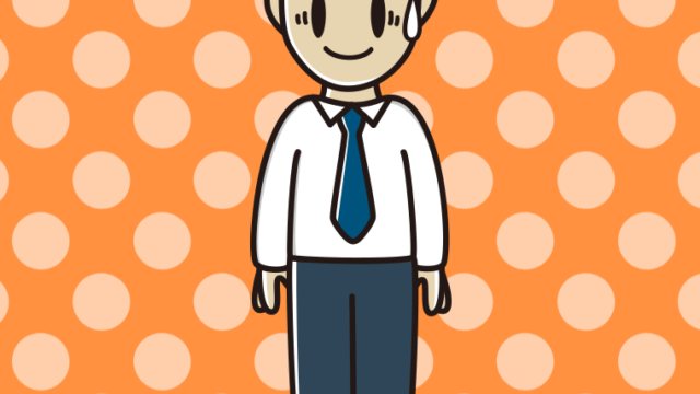 苦笑いする男性会社員（ワイシャツ）のイラスト【色、背景あり】PNG