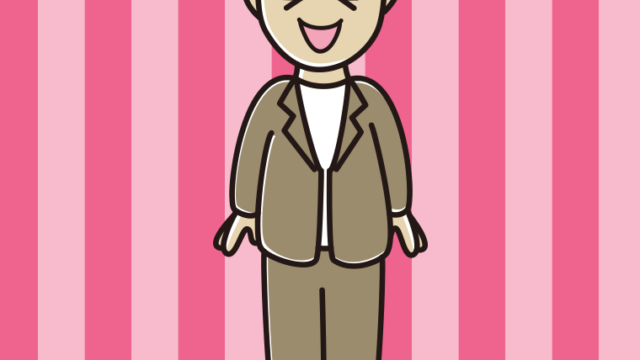 笑う男性会社員（カジュアル）のイラスト【色、背景あり】PNG