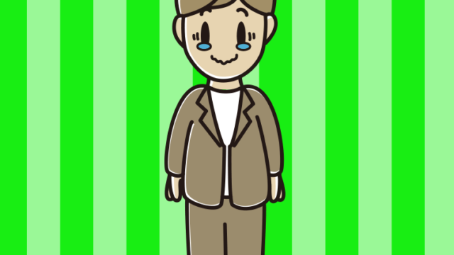 ジーンとする男性会社員（カジュアル）のイラスト【色、背景あり】PNG