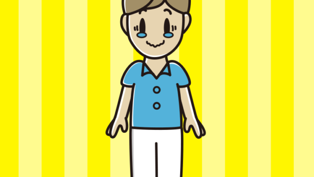 ジーンとする男性会社員（クールビズ）のイラスト【色、背景あり】PNG