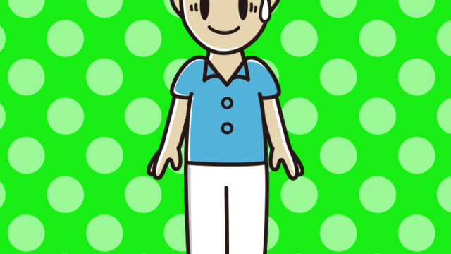 苦笑いする男性会社員（クールビズ）のイラスト【色、背景あり】PNG