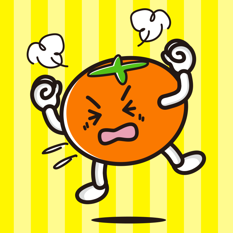 カンカンに怒る柿ちゃんのイラスト【色、背景あり】PNG