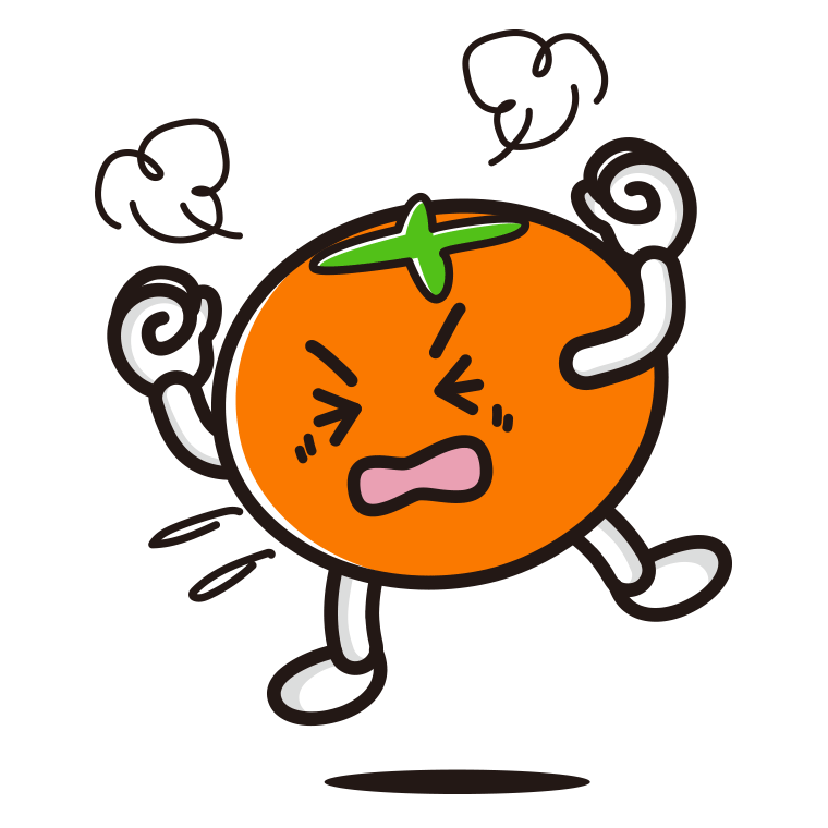 カンカンに怒る柿ちゃんのイラスト【色あり、背景なし】透過PNG