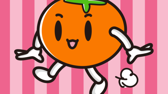 歩く柿ちゃんのイラスト【色、背景あり】PNG