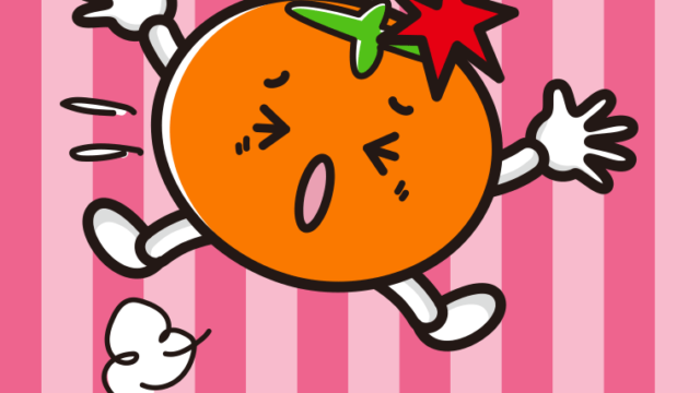 ぶつかる柿ちゃんのイラスト【色、背景あり】PNG