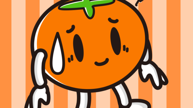 苦笑いする柿ちゃんのイラスト【色、背景あり】PNG